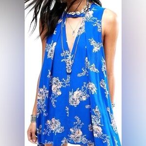 Free People Blue Floral Sleeveless Tunic- Dress or Top